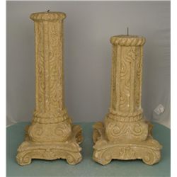 2 Concrete Outdoor Greek Roman Pillar Candle Holders