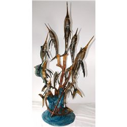 80" Tall Monumental 10 Sailfish Bronze Fountain