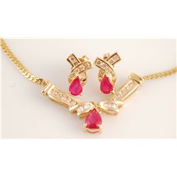 Exquisite 1.5ct Ruby & Diamond Necklace Earrings Set