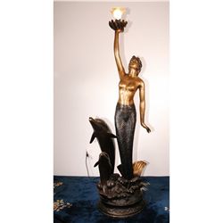 Mermaid and Dolphin Bronze Lamp 78" Tall