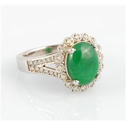 Jadeite (3.0ct) and Diamond (0.37ct) 14K Ring