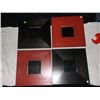 Image 1 : 4 Decorative Wall Mirrors 2 Red and 2 Black 10" x 10" Frame mirror measures 3.5" x 3.5"
