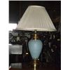 Image 1 : Blue ceramic and Brass lamp w/ shade approx 30 "