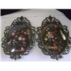 Image 1 : 2-Convex Flower Pictures Metal Ornate Frames  marked made in Italy 7" x 10"