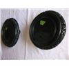 Image 2 : Chinese Display Stands, server, and plates 2 carved wooden Chinese display stands one is 12" the oth