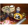 Image 2 : Chinese wooden display stand, plates, tea kettles silverplated tongs / salad servers Approx. 11 1/2"