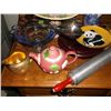 Image 3 : Chinese wooden display stand, plates, tea kettles silverplated tongs / salad servers Approx. 11 1/2"