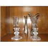 Image 1 : 3 Vases and 2 candle holders one 7"swan vase, 2 crystal vases one 8" and one 7" and press glass cand