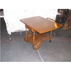 Ethan Allen Tea Cart with one drawer and 2 drop leaves approx 42" wid with leaves up 32.5" wide X 29