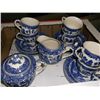 Flow Blue Creamer and Sugar & 6 cups& saucers Marked on Bottom Japan Set of 6 Flow Blue Tea Cups Mar