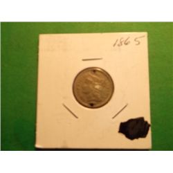 1865 Three Cent Piece  Drilled 2 Little Holes in it