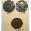 Image 1 : 3 Matron Head Large Cents 1812 & 1833 & 1851 0ver 81 Large Cents Designer Robert Scot or John Reich 