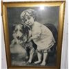 Image 1 : Vintage Print of Child & Dog Aprox 19" x 23"