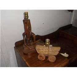 2 Vintage Table lamps Cholla cactus wagon table lamp Approx 7" tall x 8" long  and a wooden branch t