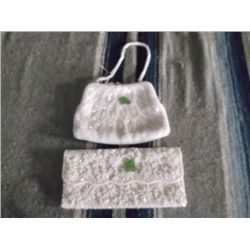 2 Vintage White Beaded Purses One has white pearl beads with a beaded handle approx 8" x 6" the othe