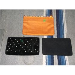 3 Vintage Small Clutch Purses 1 is beaded black, 1 is black velvet with rhinestones and has a small 