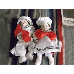 2 Porcelain Sailor Twin Babies A Boy & a Girl approx 14" high their heads and hands are porcelain an