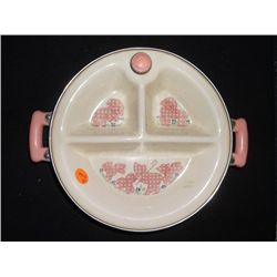 1950's Child's 3 Compartment Keep Warm Plate Porcelain & stainless steel Excello brand made in the U