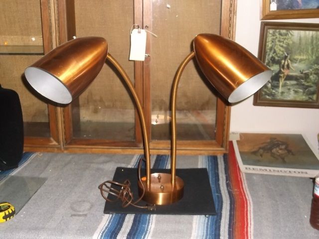 Copper Double Headed Desk Lamp Base Is Approx 6 Round And It Is Approx 23 Tall Each Light Is Adjus