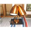 Image 2 : Copper Double Headed Desk Lamp Base is approx 6" round and it is approx 23" tall Each light is adjus