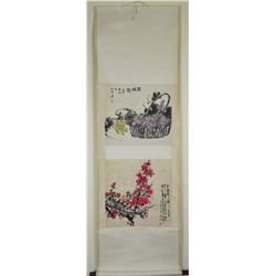 Set of Two Chinese Watercolour Paintings Scroll