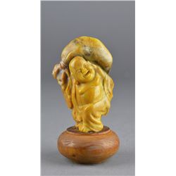 Chinese Carved Shoushan Figure of Buddha with Stan