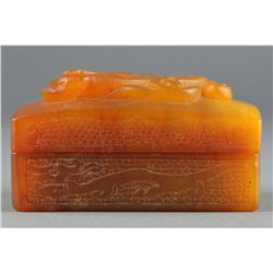 Pair Chinese Carved Shoushan Stone Seal & Case