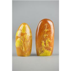 Set 2 Chinese Carved Tianhuang Stone Boulders