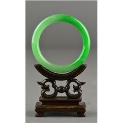 Chinese Carved Emerald Green Jade Bangle