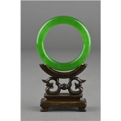 Chinese Carved Emerald Green Jade Bangle