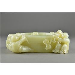 Chinese Celadon White Jade Brush Washer Qianlong