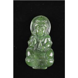 Chinese Carved Spinach Green Jade Pendant Guanyin