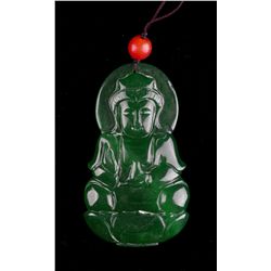 Chinese Carved Emerald Green Buddha Pendant