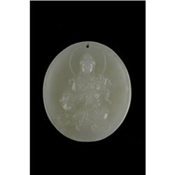 Chinese Carved White Jade Guanyin Pendant