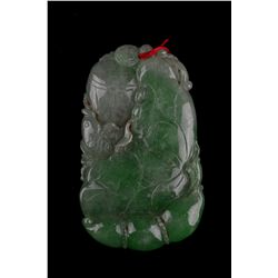 Chinese Carved Apple Green Jade Pendant Ruyi