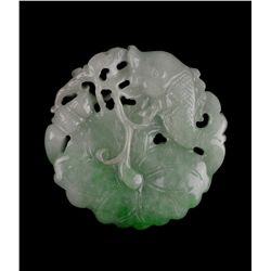 Chinese Carved Apple Green Jade Pendant Carp
