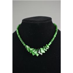 Chinese Carved Spinach Green Jade Necklace