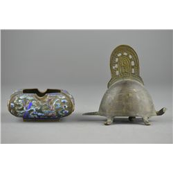 Set 2 Chinese Bronze Bell & Ashtray