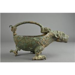 Archaistic Chinese Bronze Tripod Ewer