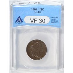 1804 HALF CENT C-13 ANACS VF-30