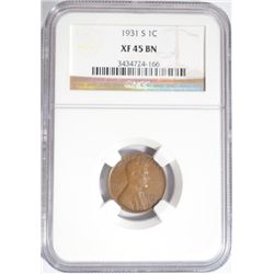 1931S  Lincoln penny  NGC45BN