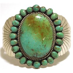Old Pawn Navajo Fox Turquoise Sterling Silver Cuff Bracelet - Charles Johnson