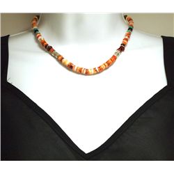 Navajo Spiny Oyster & Multi-Stone Sterling Silver Necklace - Tommy Singer
