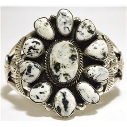 Navajo White Buffalo Sterling Silver Cuff Bracelet - Mary Ann Spencer