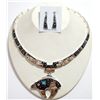 Image 1 : Navajo Multi-Stone Inlay Night Sky Bear Sterling Silver Necklace & Earrings Set - Calvin Begay