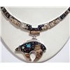 Image 2 : Navajo Multi-Stone Inlay Night Sky Bear Sterling Silver Necklace & Earrings Set - Calvin Begay