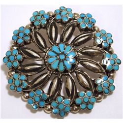 Old Pawn Navajo Turquoise Sterling Silver Flower Pendant & Pin - VM Dishta