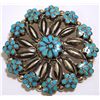 Image 1 : Old Pawn Navajo Turquoise Sterling Silver Flower Pendant & Pin - VM Dishta