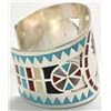 Image 3 : Zuni Multi-Stone Inlay Knifewing Kachina Sterling Silver Cuff Bracelet - Dennis & Nancy Edaakie