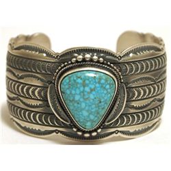 Old Pawn Navajo Spider Web Kingman Turquoise Sterling Silver Cuff Bracelet - Gene Natune